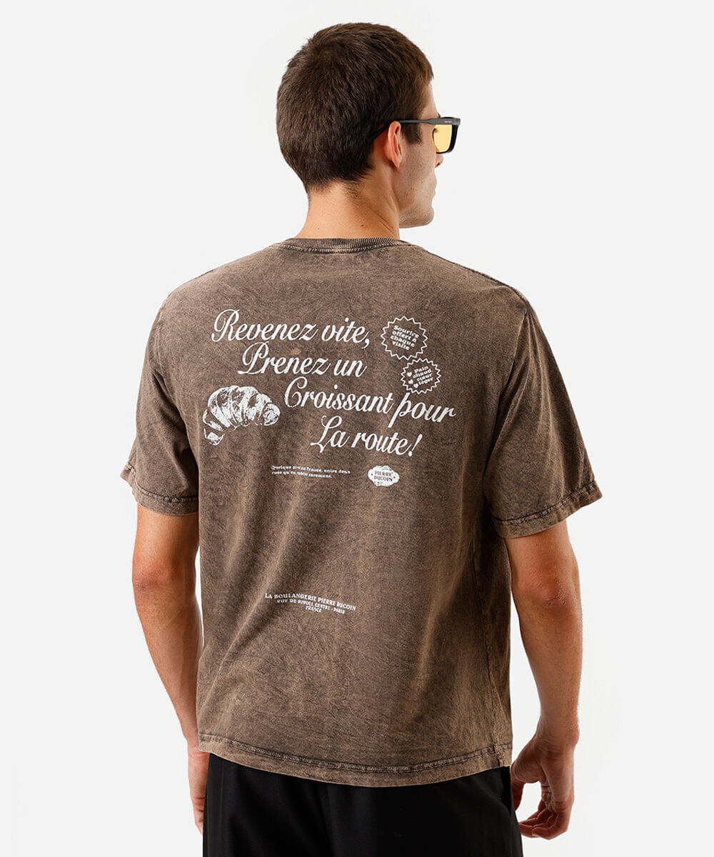 camiseta masculina de algodão estampada marmorizada marrom