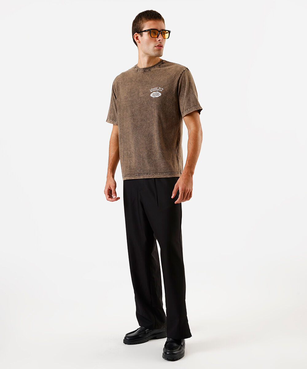 camiseta masculina de algodão estampada marmorizada marrom