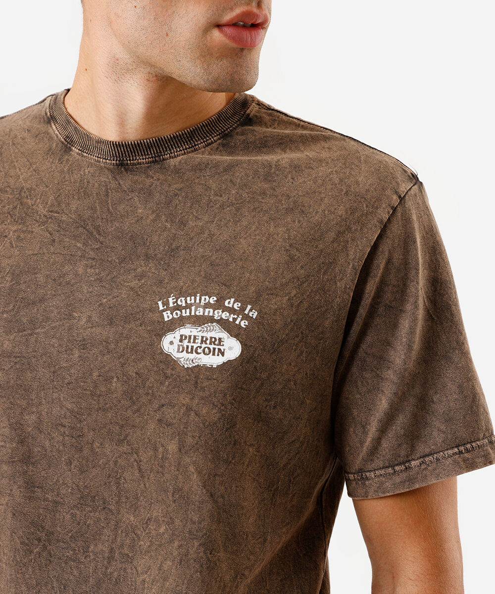 camiseta masculina de algodão estampada marmorizada marrom