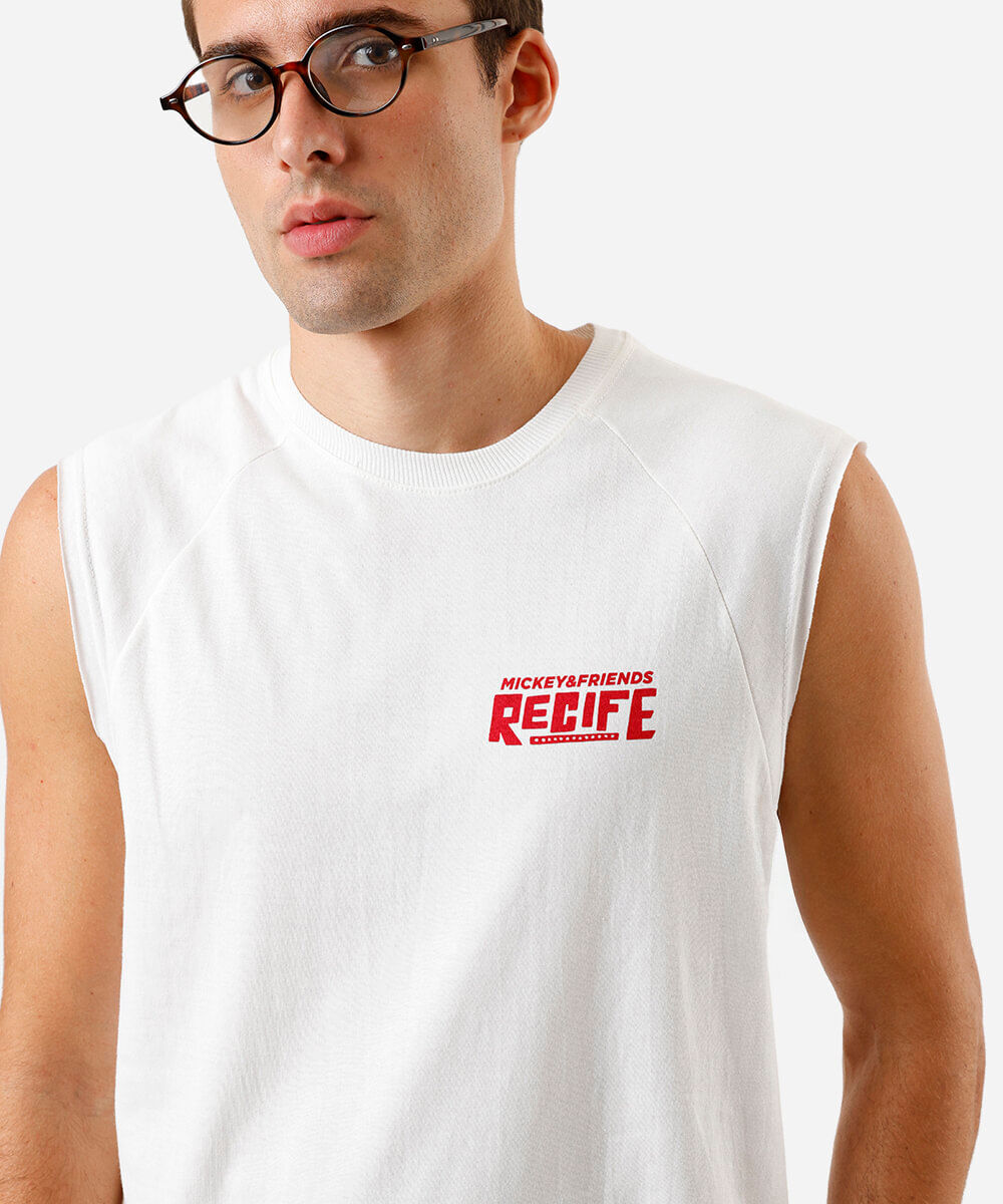 regata machão masculina de algodão mickey recife off white