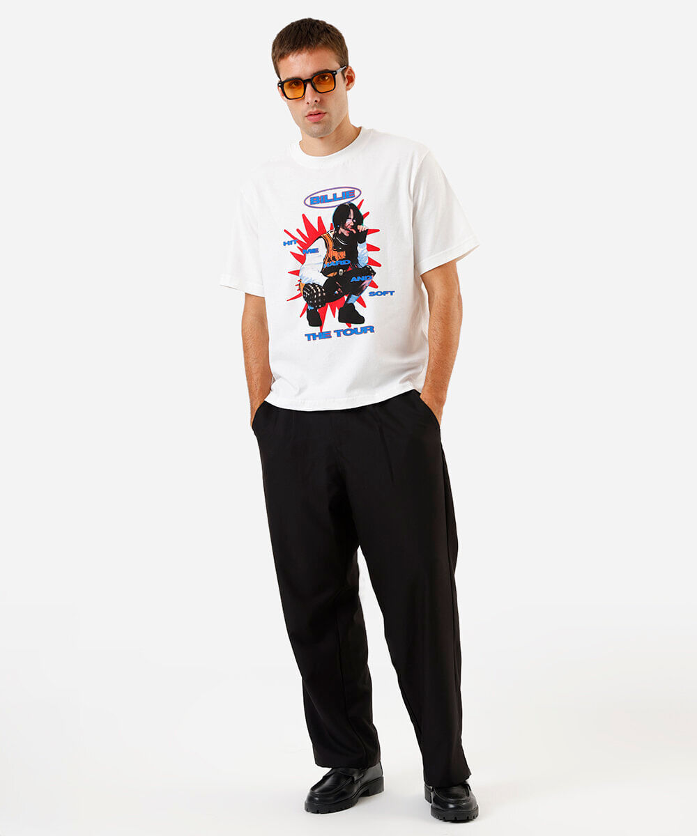 camiseta box fit masculina billie eilish off white