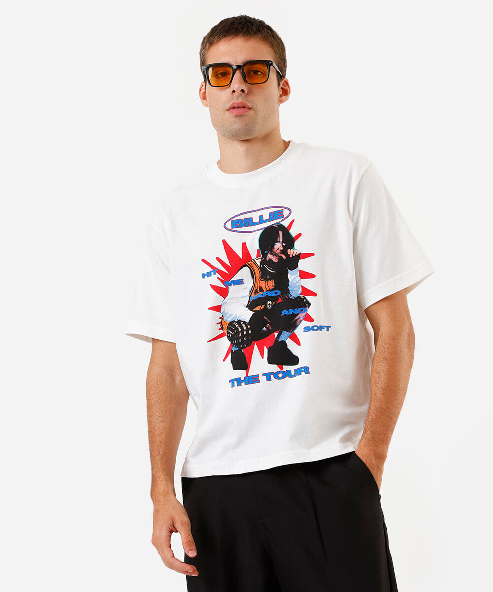 camiseta box fit masculina billie eilish off white