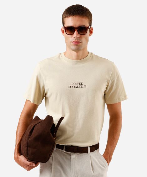 camiseta masculina de algodão estampada bege