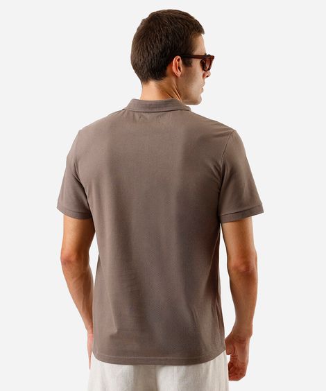 polo masculina de algodão texturizada manga curta marrom