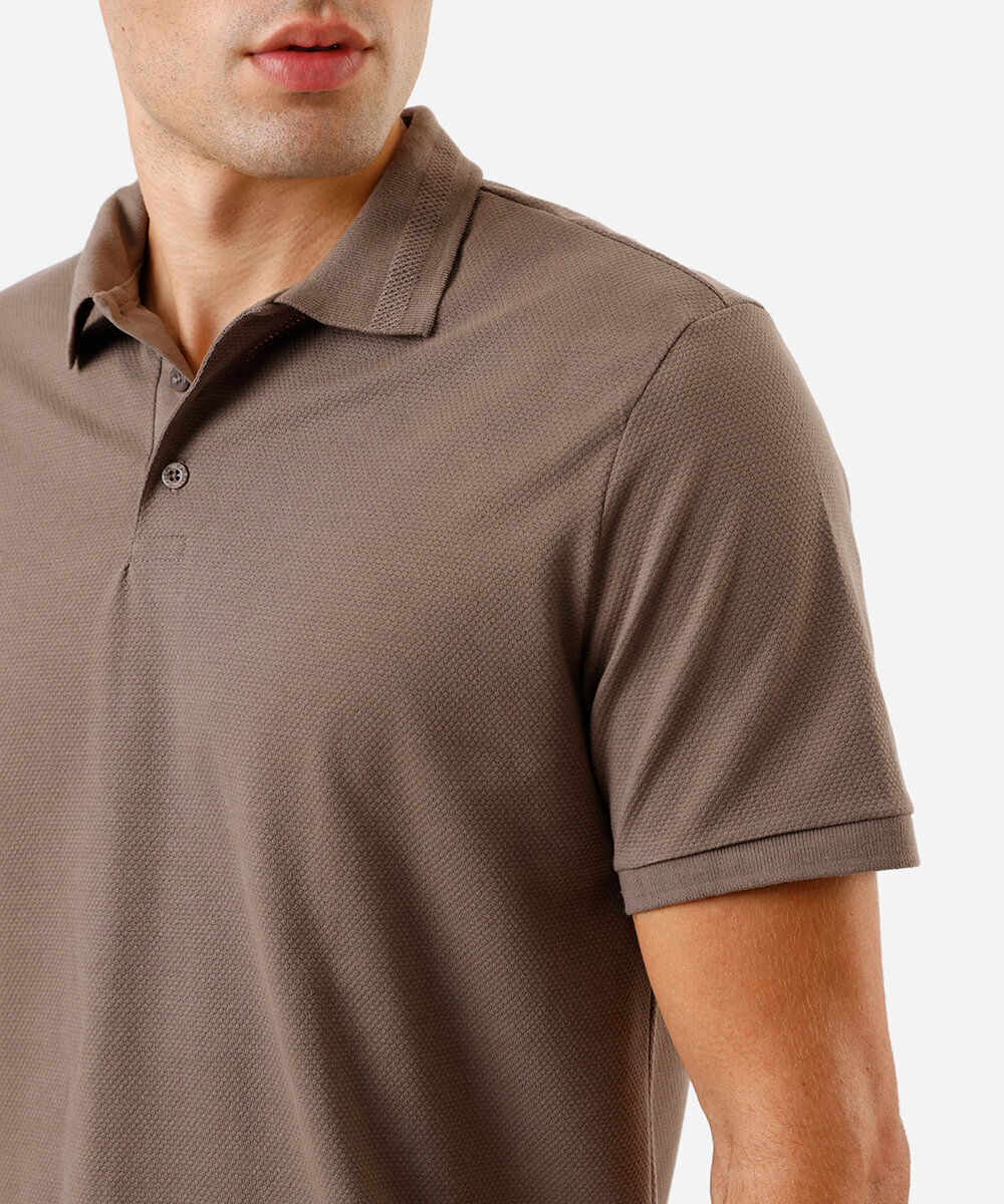 polo masculina de algodão texturizada manga curta marrom