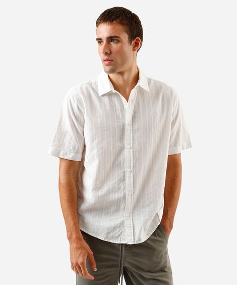 camisa masculina de algodão manga curta texturizada listrada off white