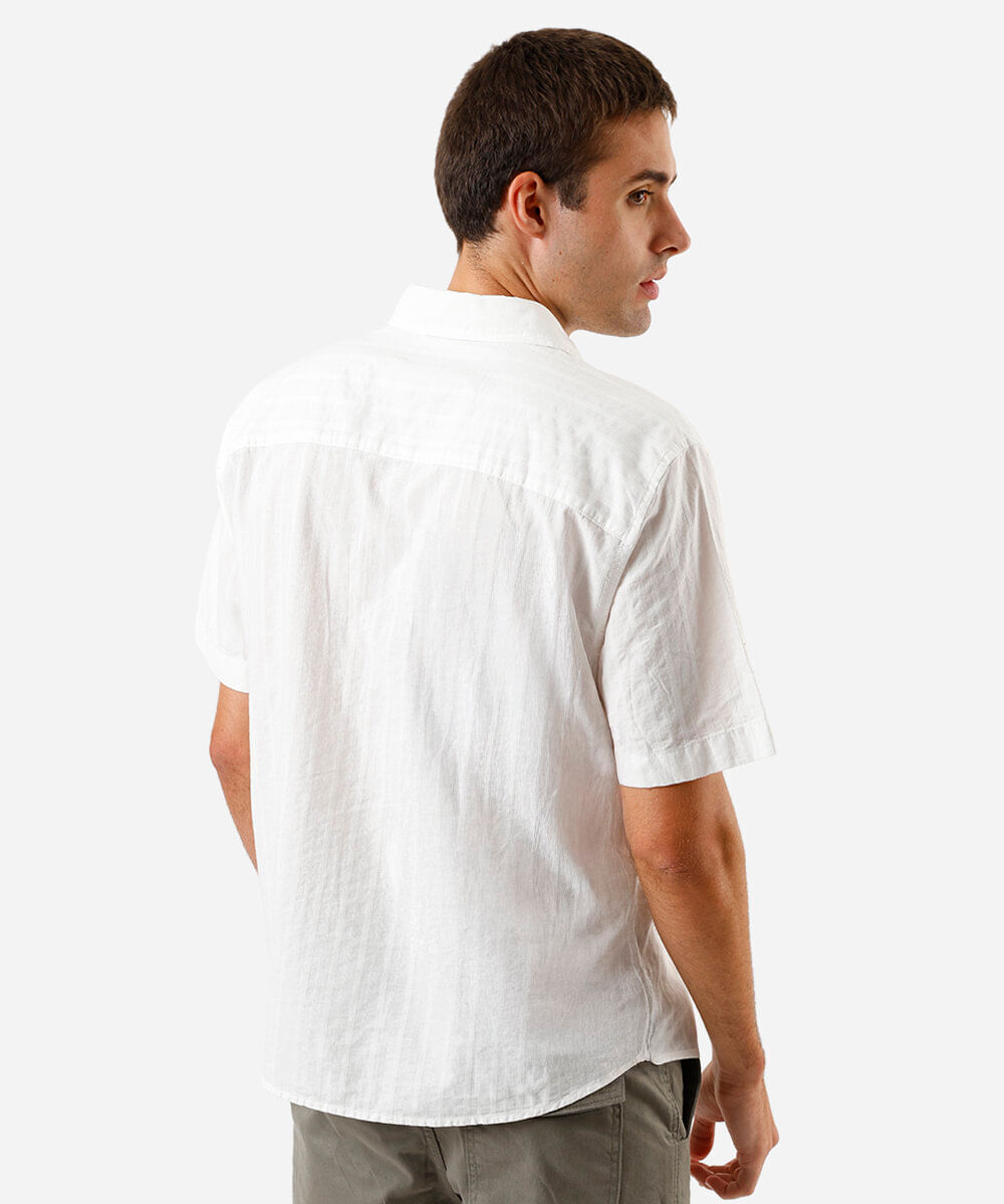 camisa masculina de algodão manga curta texturizada listrada off white