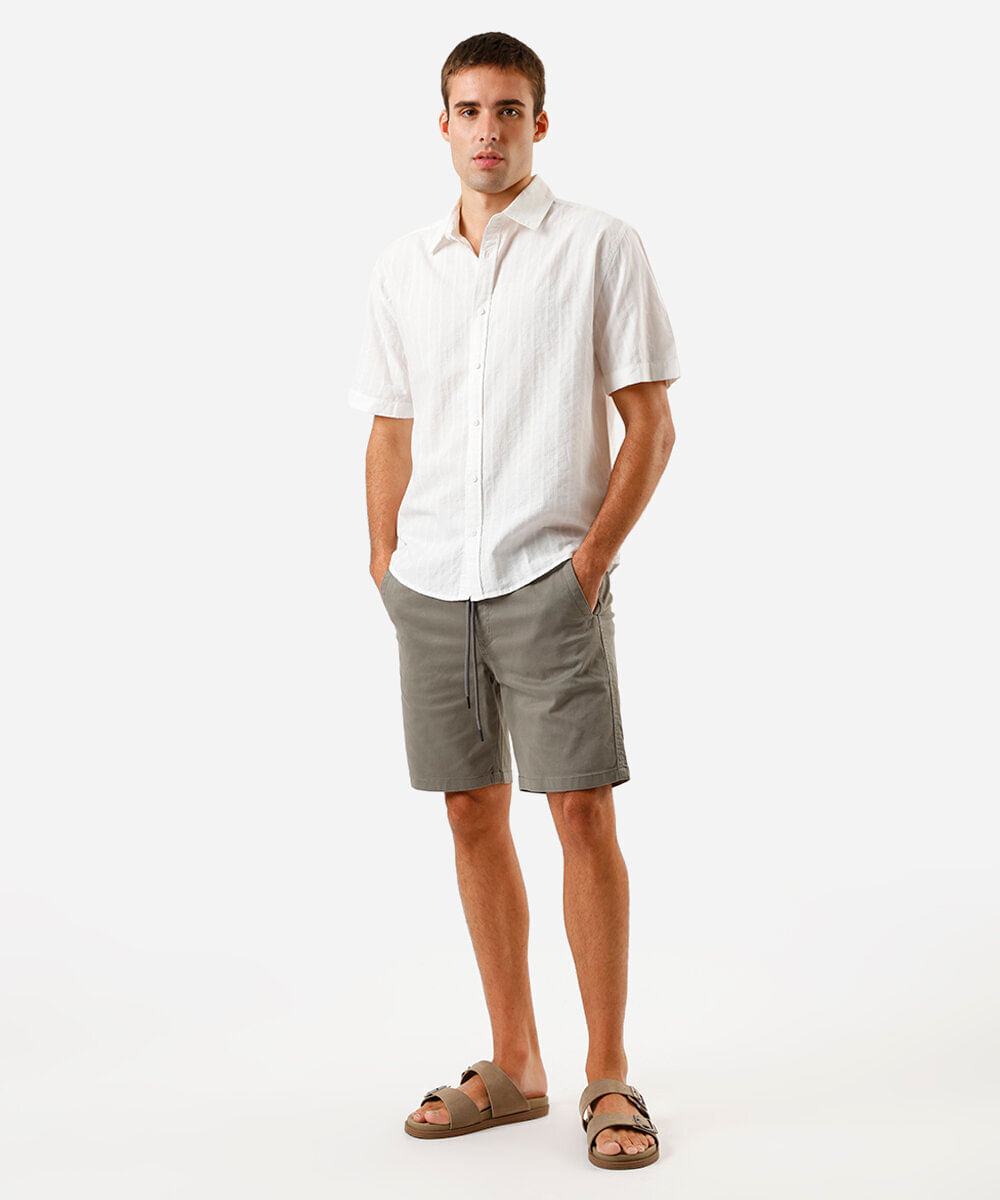 camisa masculina de algodão manga curta texturizada listrada off white
