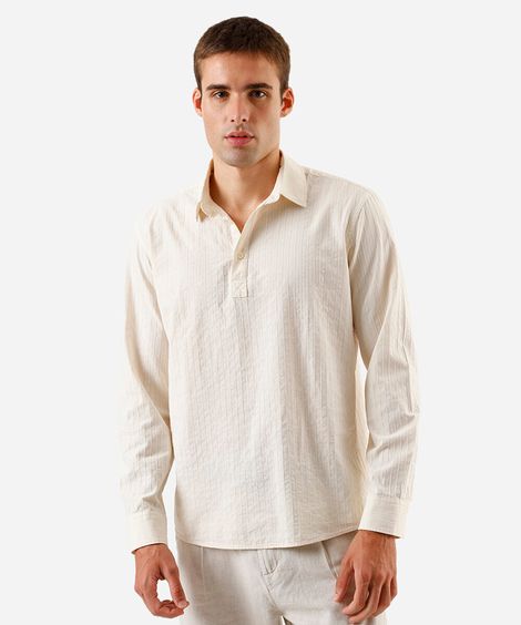 bata masculina de algodão manga longa texturizada off white