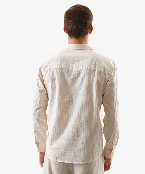 bata masculina de algodão manga longa texturizada off white