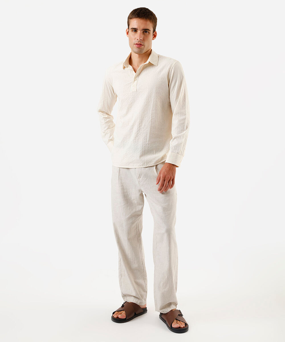 bata masculina de algodão manga longa texturizada off white