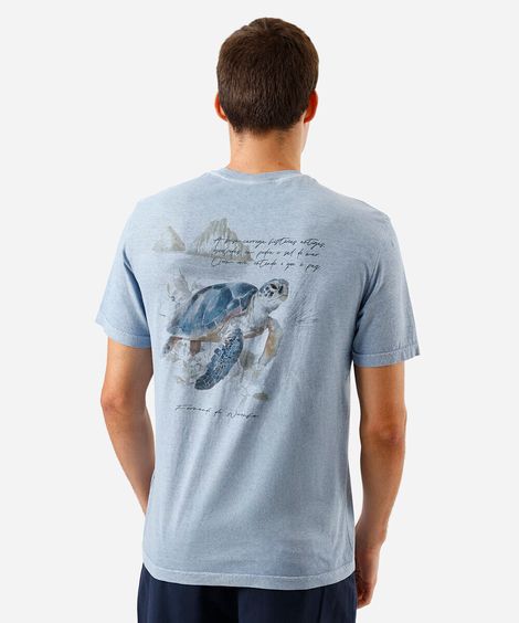 camiseta masculina de algodão estampada estonada azul