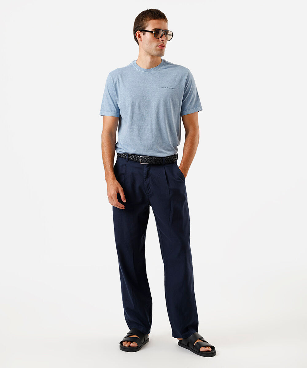 camiseta masculina de algodão estampada estonada azul