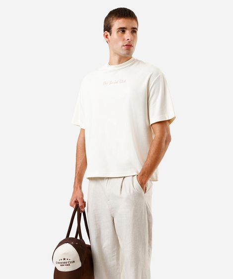 camiseta box fit masculina com algodão estampada off white