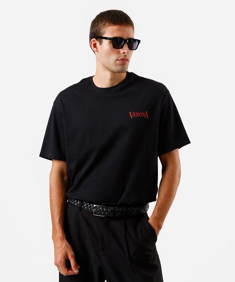 camiseta box fit masculina com algodão estampada preta
