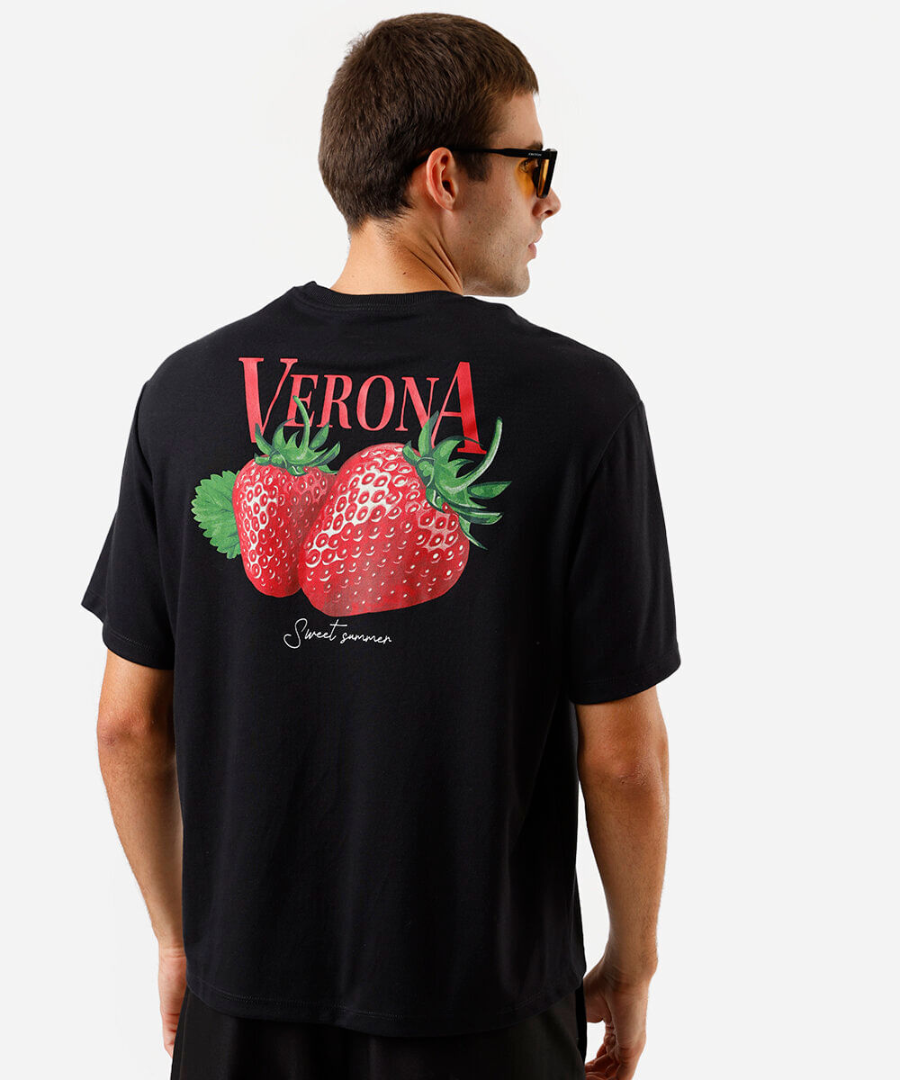 camiseta box fit masculina com algodão estampada preta