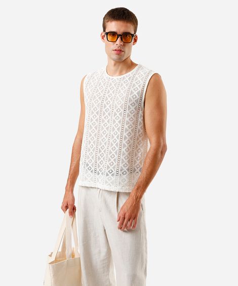 regata masculina de tricot étnico off white