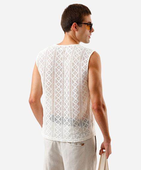 regata masculina de tricot étnico off white