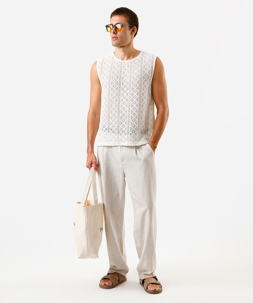 regata masculina de tricot étnico off white