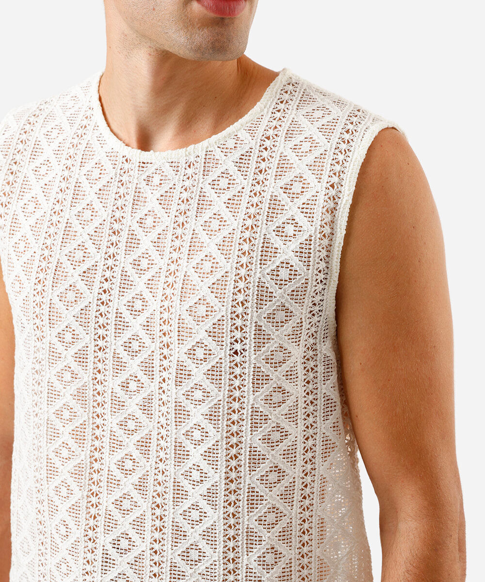 regata masculina de tricot étnico off white