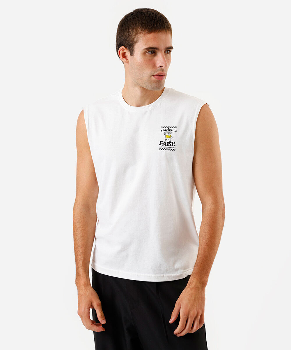 regata machão masculina de algodão estampada off white