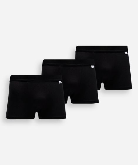 kit de 3 cuecas boxer de algodão preto