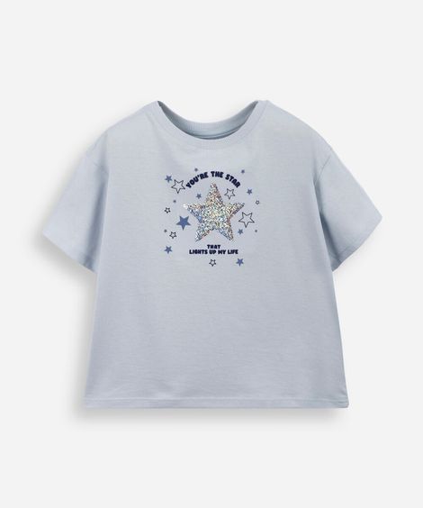 blusa  infantil de algodão com estrela de paetê azul