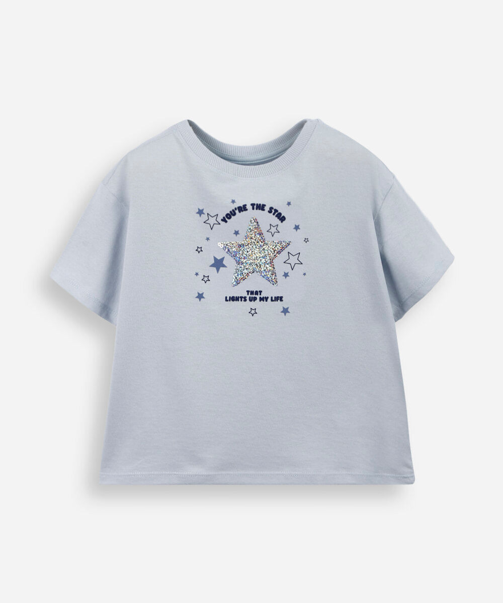 blusa  infantil de algodão com estrela de paetê azul