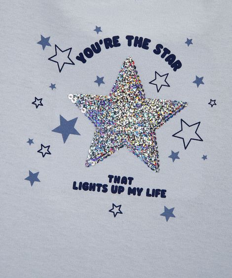 blusa  infantil de algodão com estrela de paetê azul