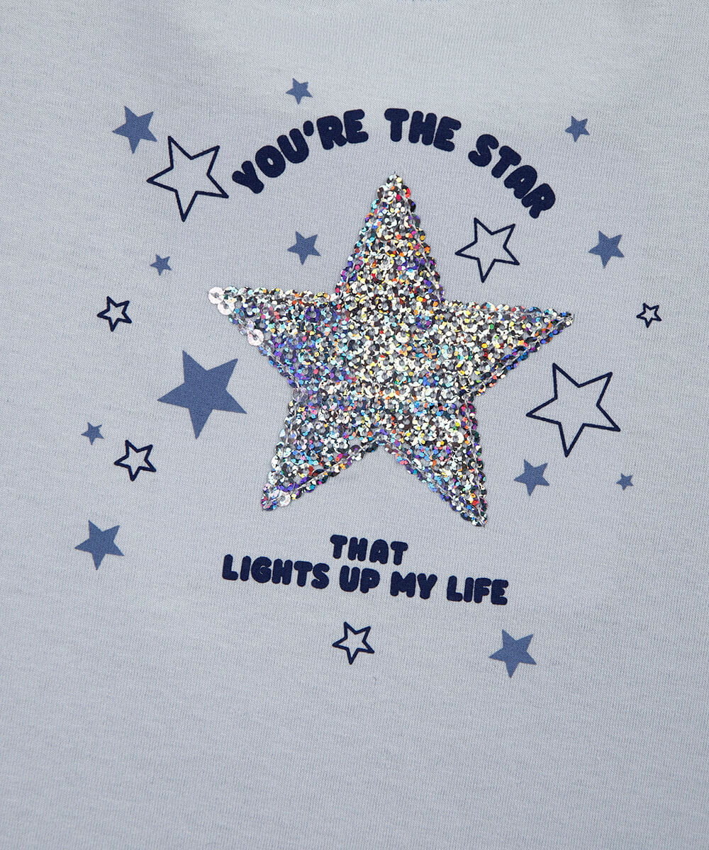blusa  infantil de algodão com estrela de paetê azul