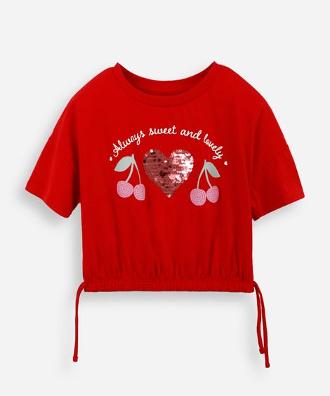 blusa infantil de algodão com paetê vermelha