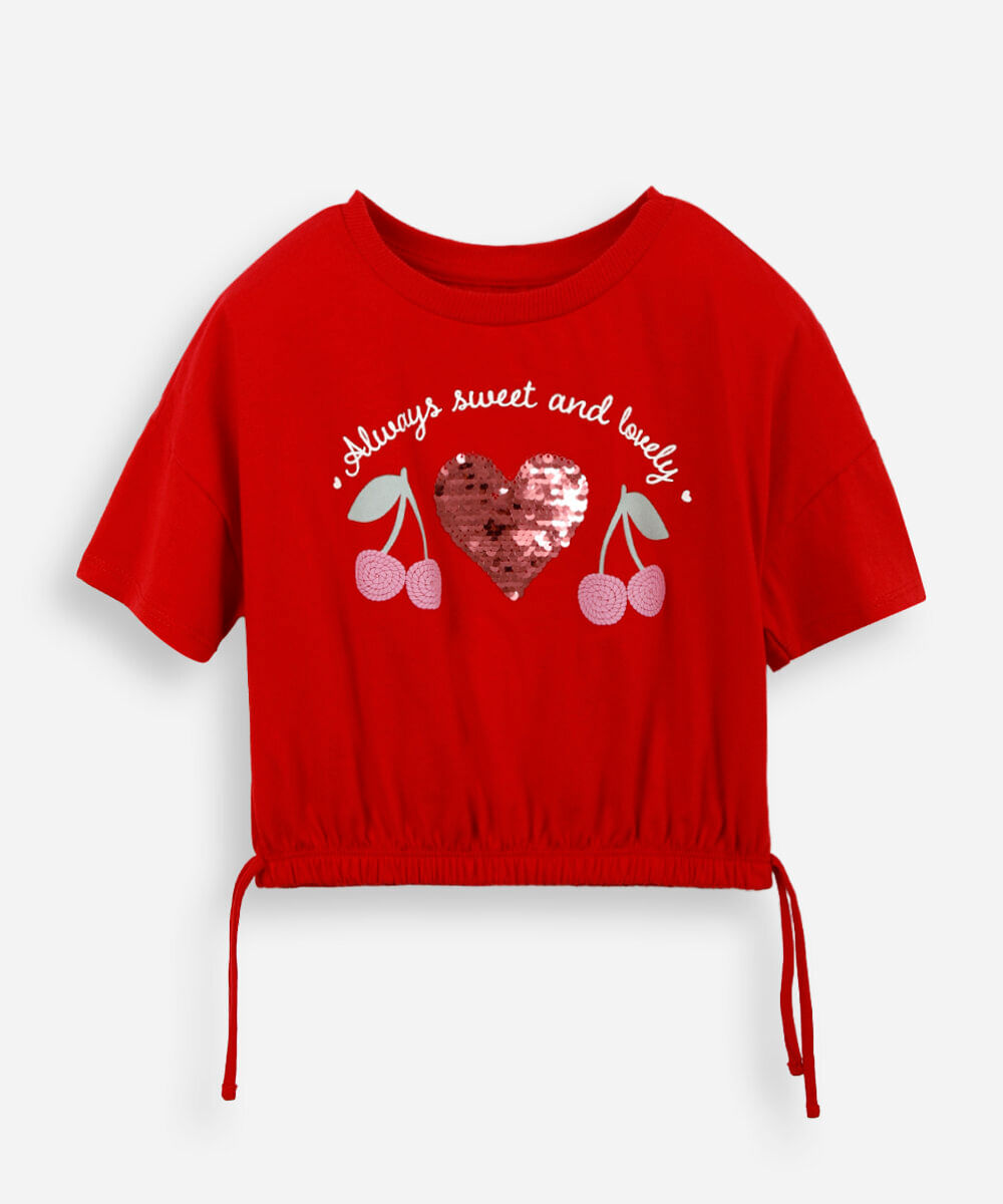 blusa infantil de algodão com paetê vermelha