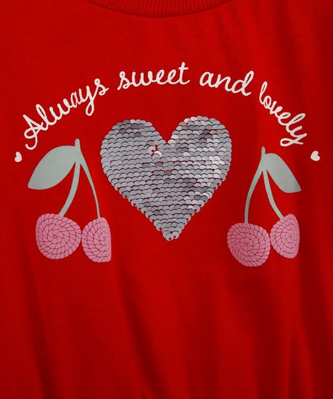 blusa infantil de algodão com paetê vermelha
