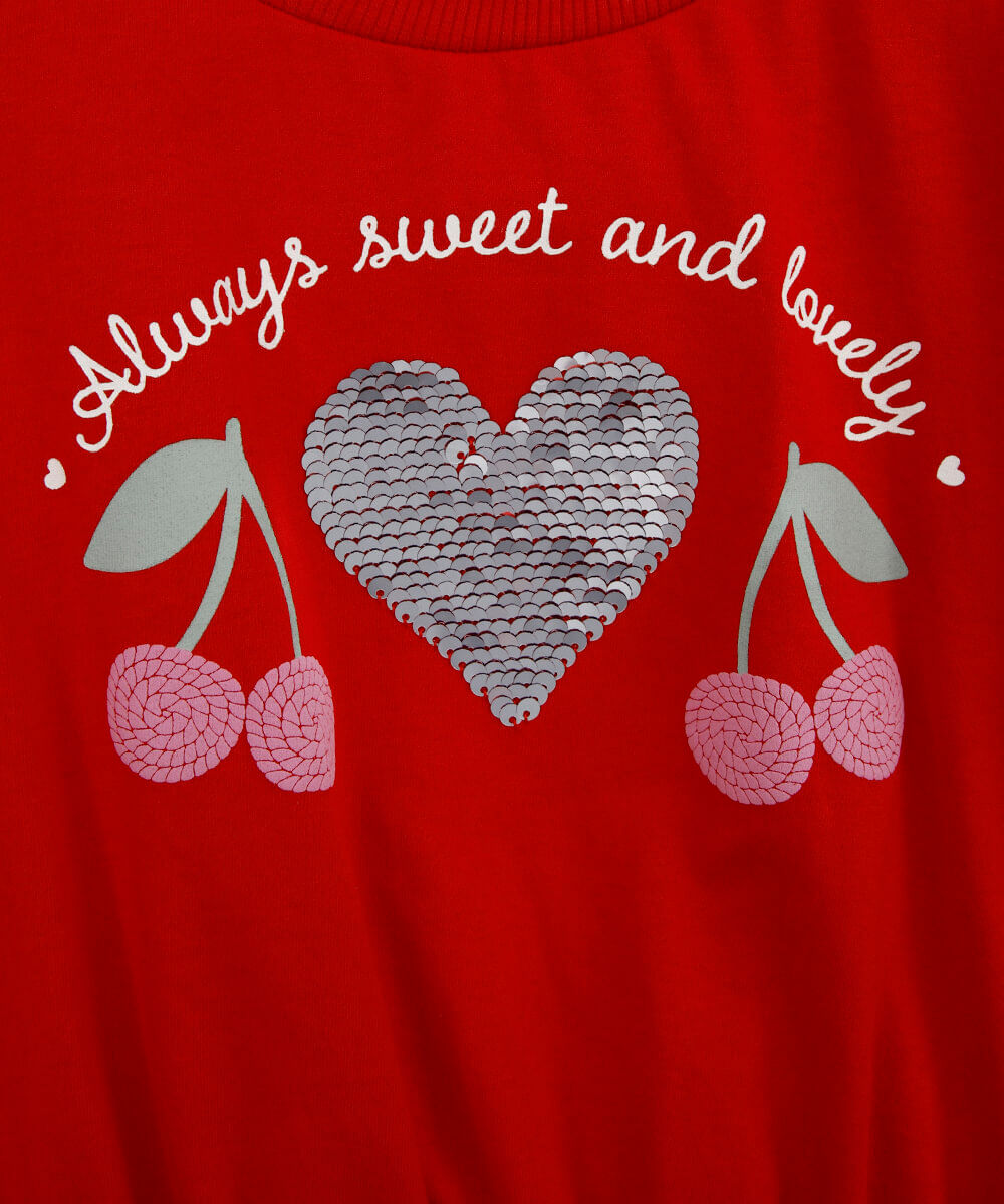 blusa infantil de algodão com paetê vermelha