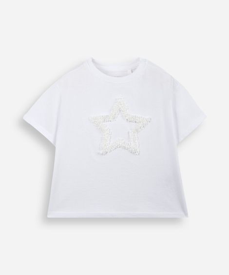 camiseta infantil bordado estrela off white