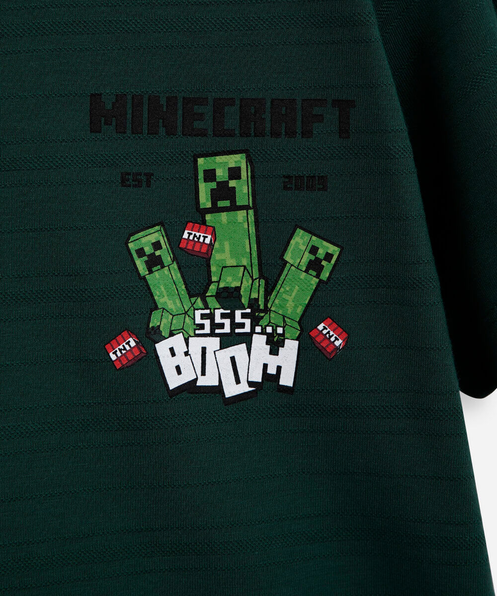 camiseta de algodão infantil minecraft verde