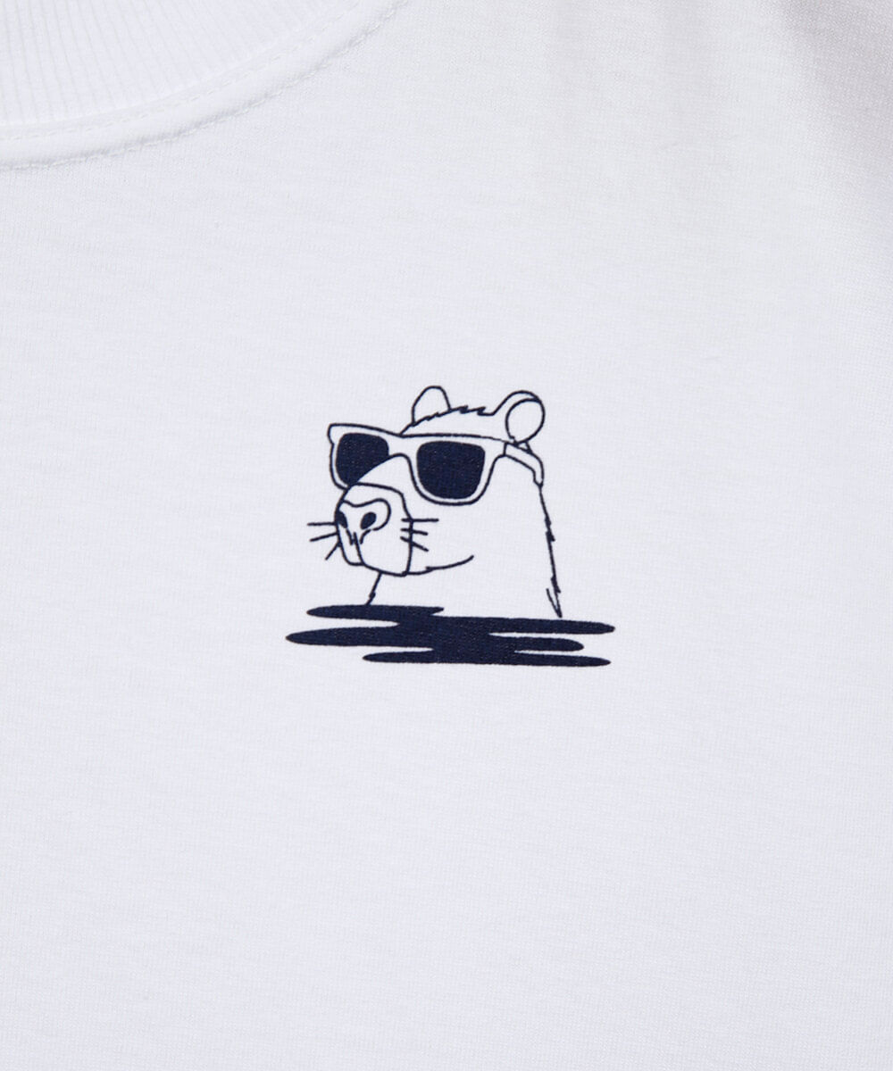 regata machão infantil de algodão com estampa de capivara off white
