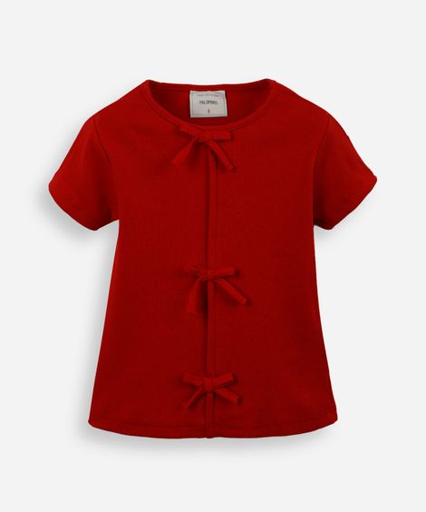 blusa infantil de algodão com laços canelada vermelha