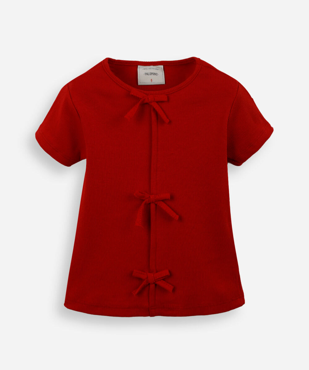 blusa infantil de algodão com laços canelada vermelha