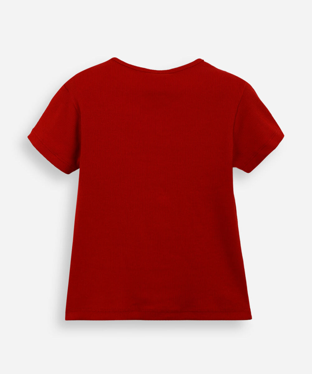 blusa infantil de algodão com laços canelada vermelha