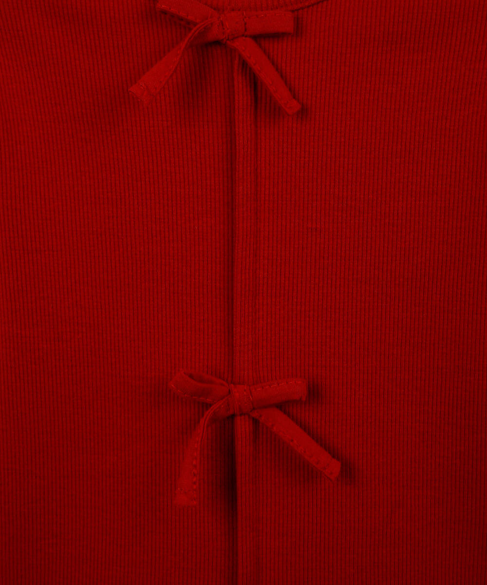 blusa infantil de algodão com laços canelada vermelha