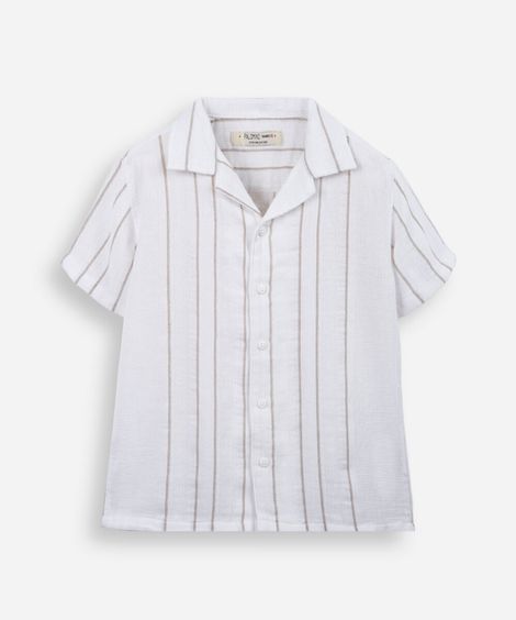 camisa infantil de algodão manga curta listrada off white