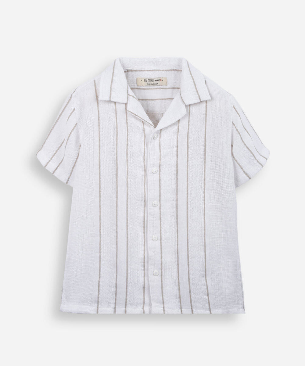 camisa infantil de algodão manga curta listrada off white