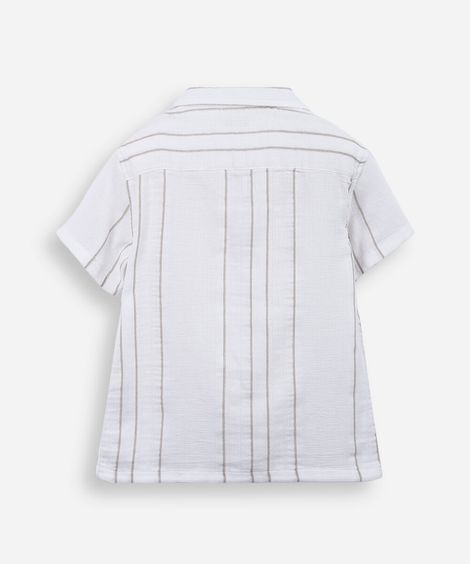 camisa infantil de algodão manga curta listrada off white