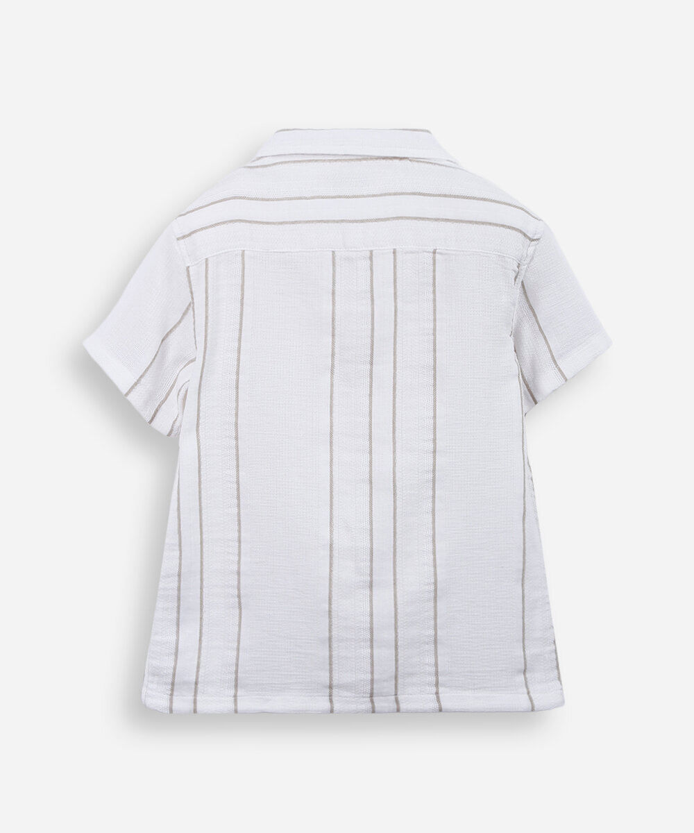 camisa infantil de algodão manga curta listrada off white
