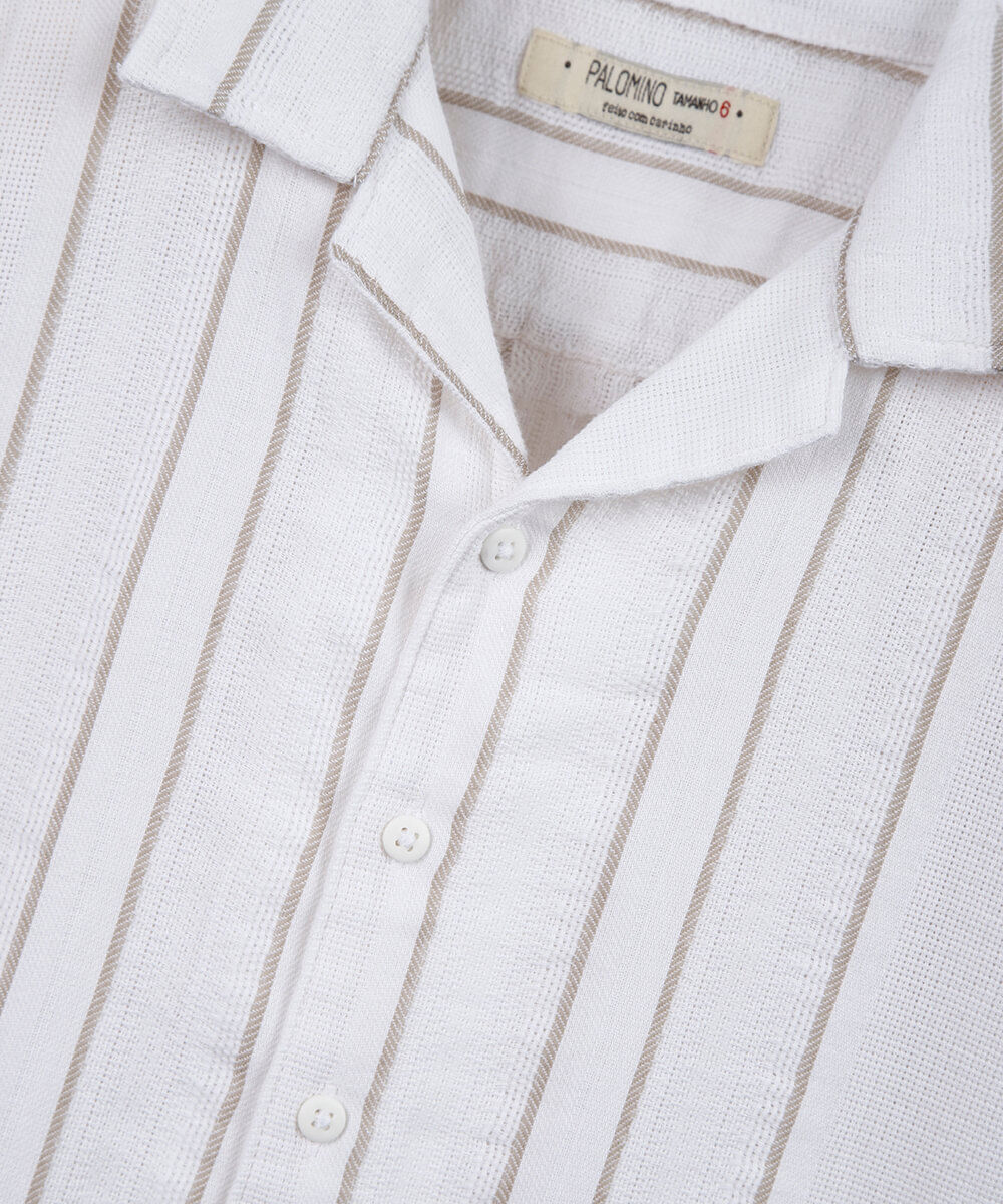 camisa infantil de algodão manga curta listrada off white