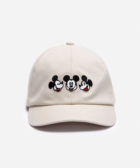 boné aba curva infantil de sarja com bordado mickey bege