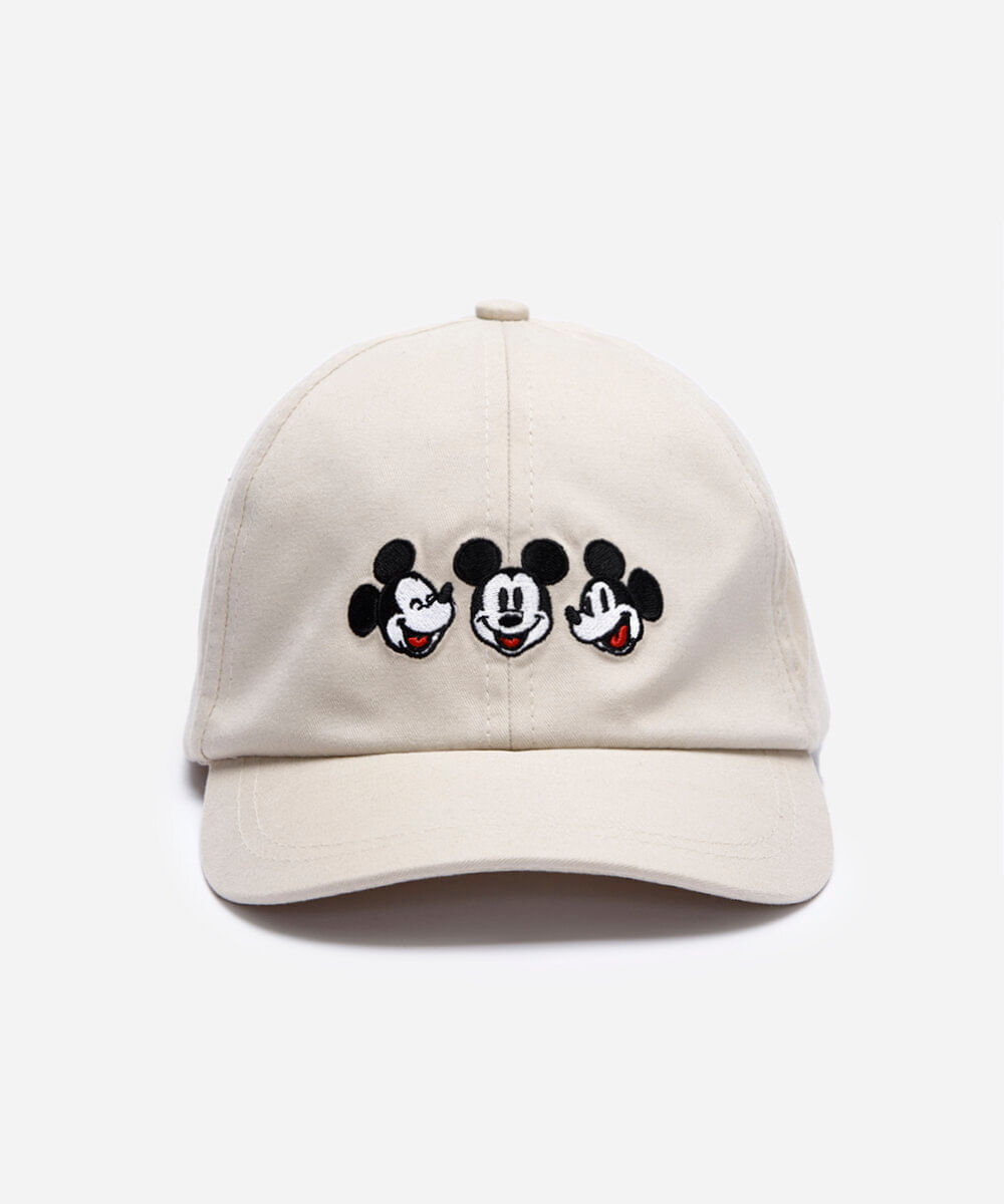 boné aba curva infantil de sarja com bordado mickey bege
