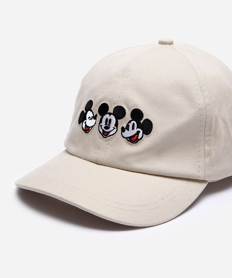 boné aba curva infantil de sarja com bordado mickey bege