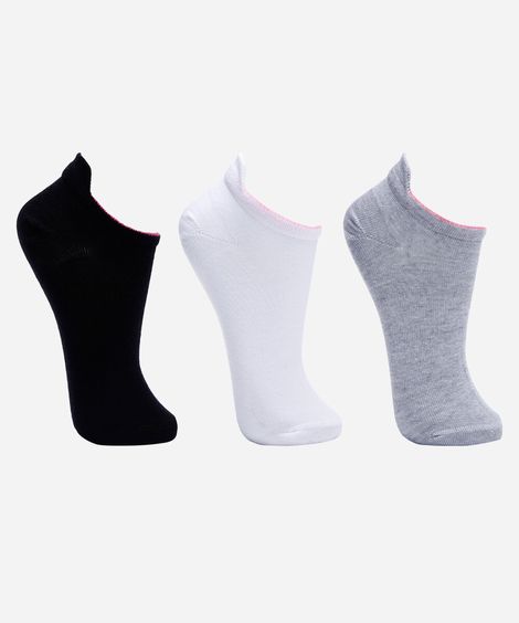 kit de 3 meias cano baixo lupo colorido